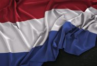 Netherlands Flag Wrinkled On Dark Background 3D Render